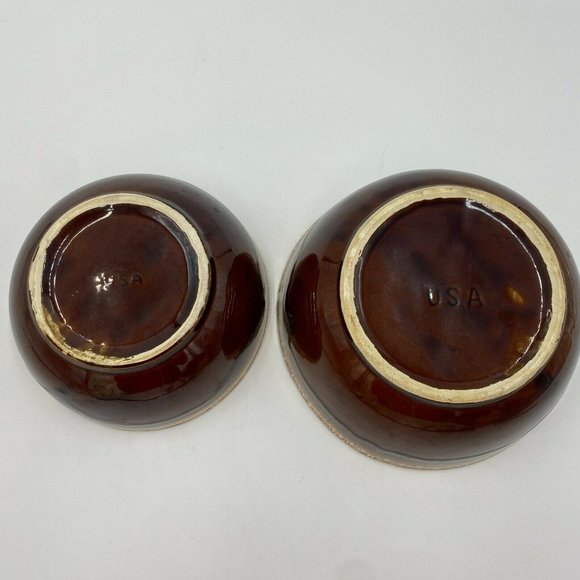 Vintage Brown Drip Glaze Bowl, One large one medium sized, Made in USA, set of 2 - Picture 7 of 11